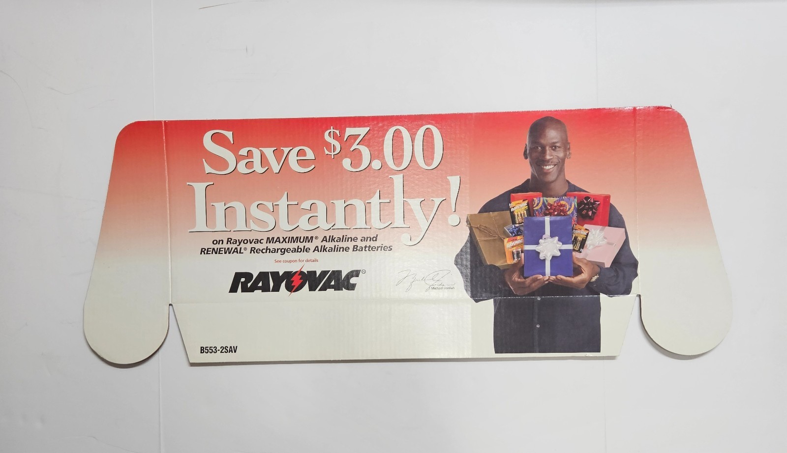 1998 Michael Jordan Rayovac 35 x 13.25 Store Display Topper Advertising Piece