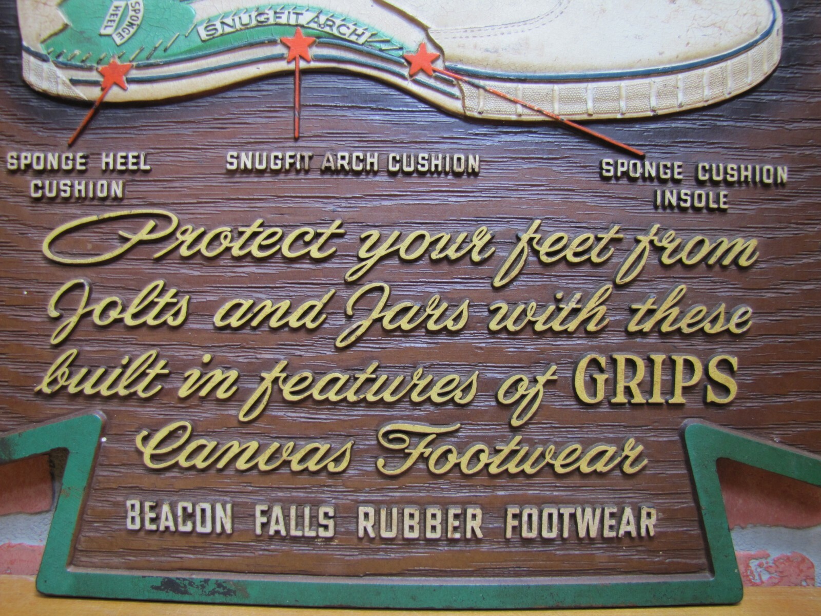 GRIPS CANVAS SNEAKERS BEACON FALLS RUBBER FOOTWEAR Old Shoe Store Ad Sign USA