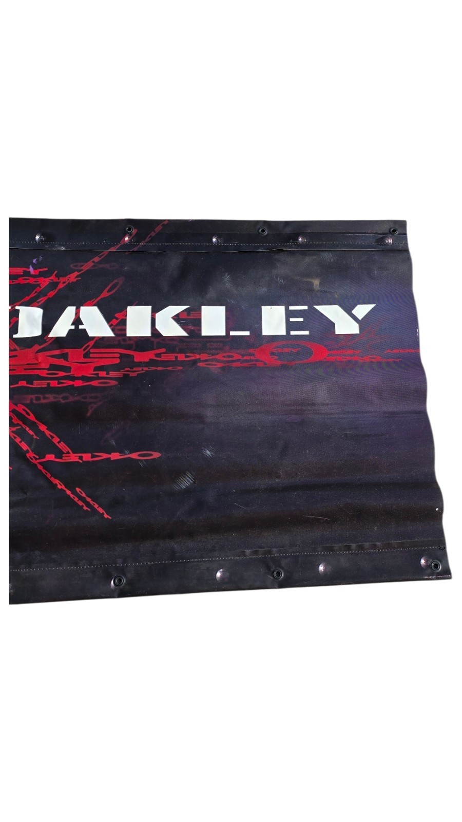 2004 Vinyl Oakley Advertising Banner Sign Two Sided Black & Red 39.75″ x 25.5″