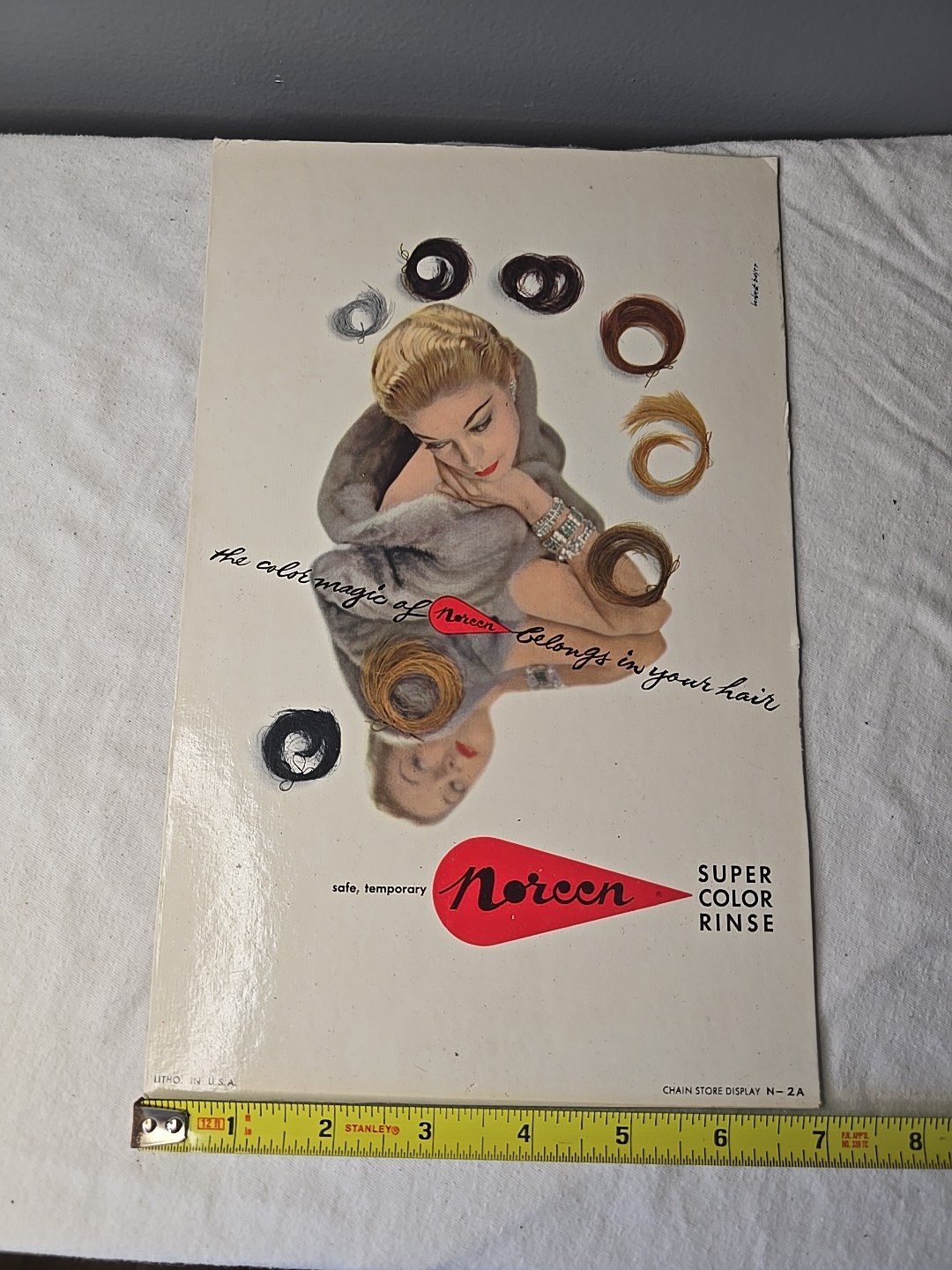 Vintage Original c1950-60s Noreen Hair Color Store Display Counter Sign