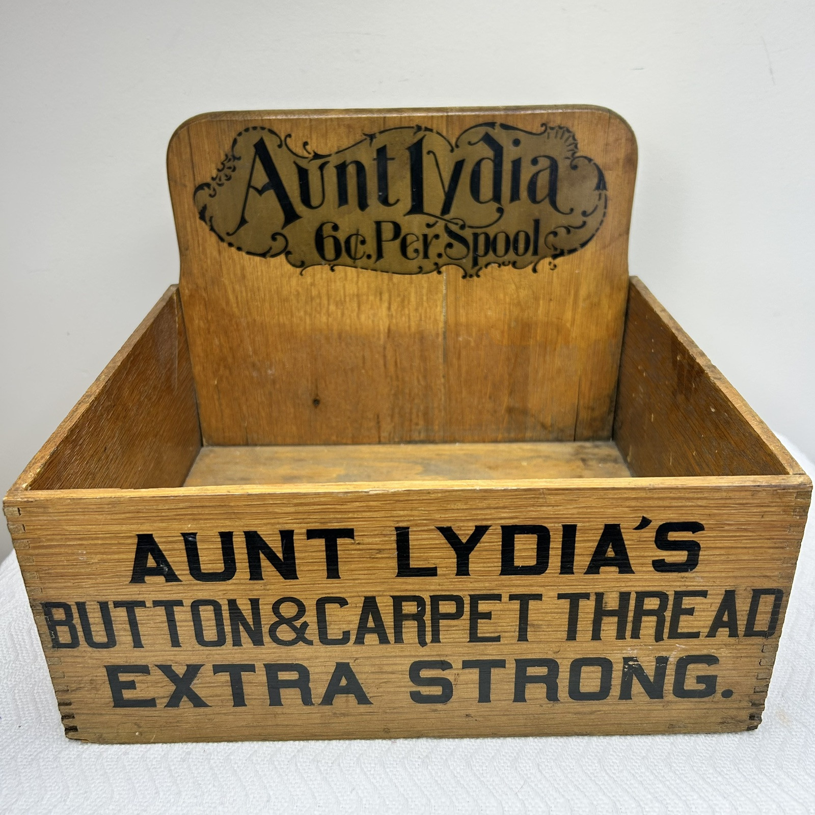 Antique Lydia’s Button & Carpet Thread Spool Cabinet Wood Box Store Display