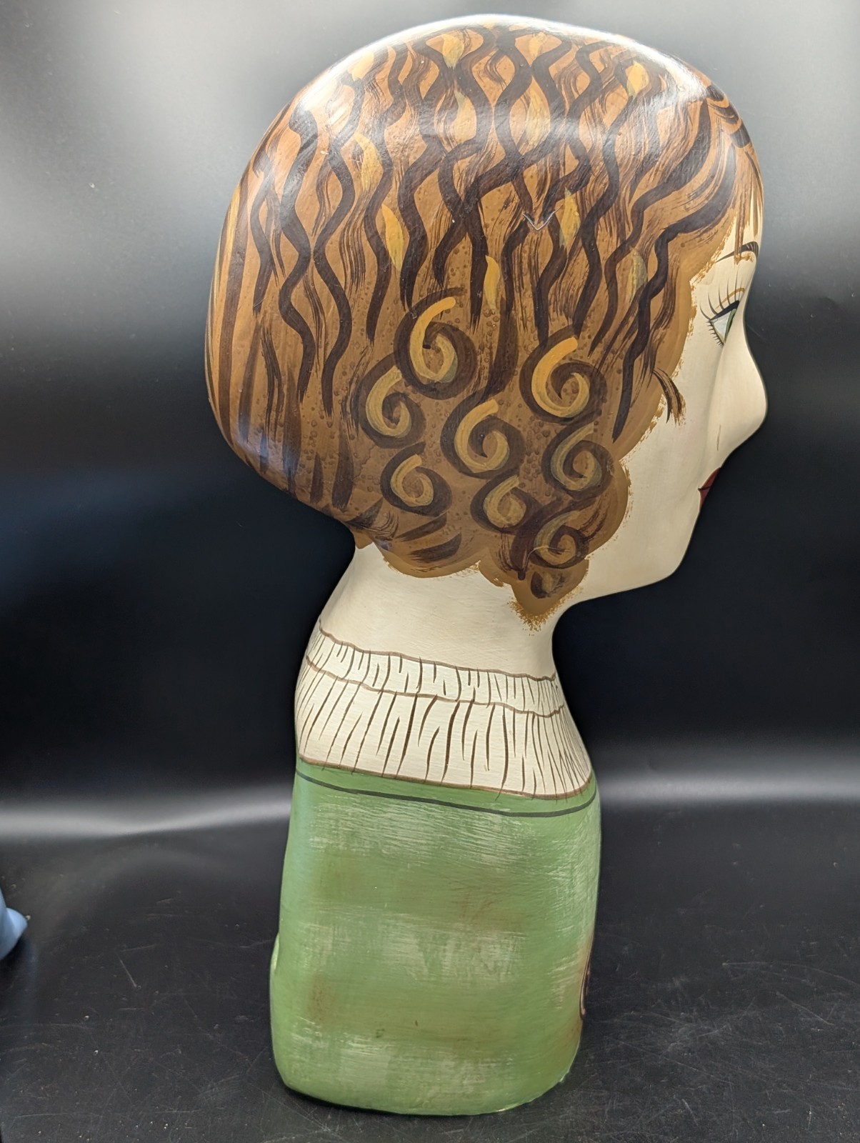 Vintage Hand Painted Millinery Plaster Head- Mme “Fleurs “French Display HATS