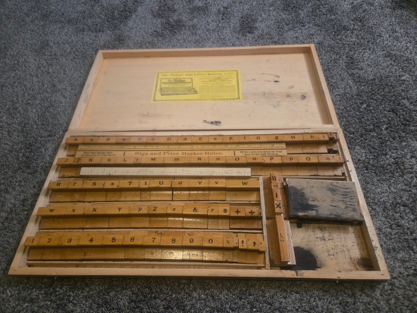 Vintage Fulton Sign & Price Marker Set Wooden Letterpress Kit Complete Box