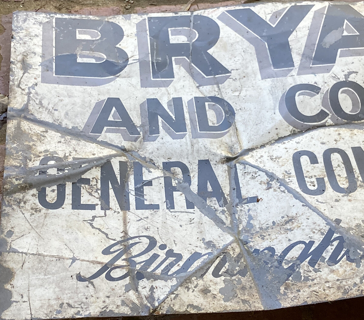 Vintage 1950s-1960s BRYANT CONTRACTORS Bham, Ala Adverti Sign 3ft. x 22 5/8in.