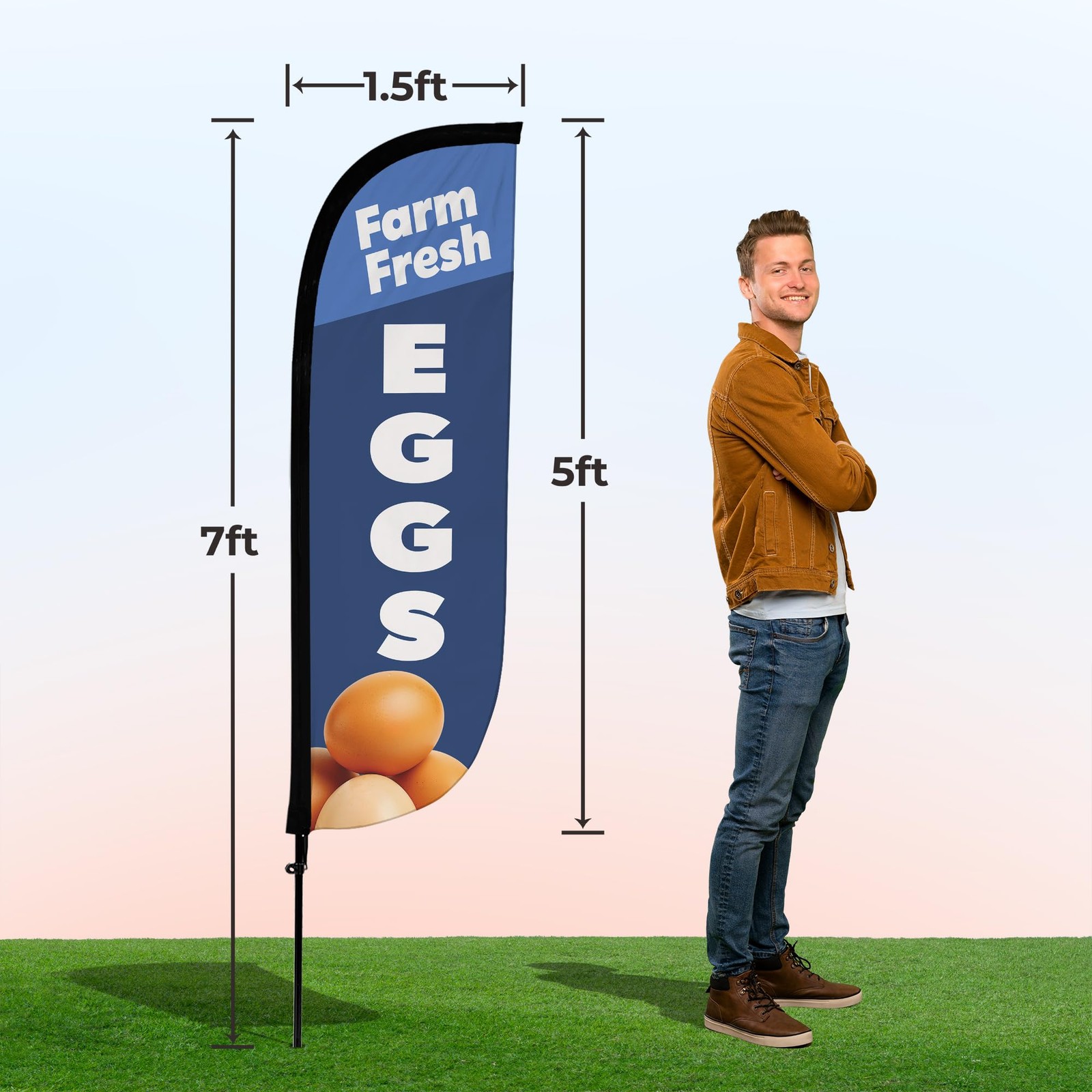 LookOurWay Feather Flag Pole Kit – 7 Feet Tall Advertising Banner with Fiberglas