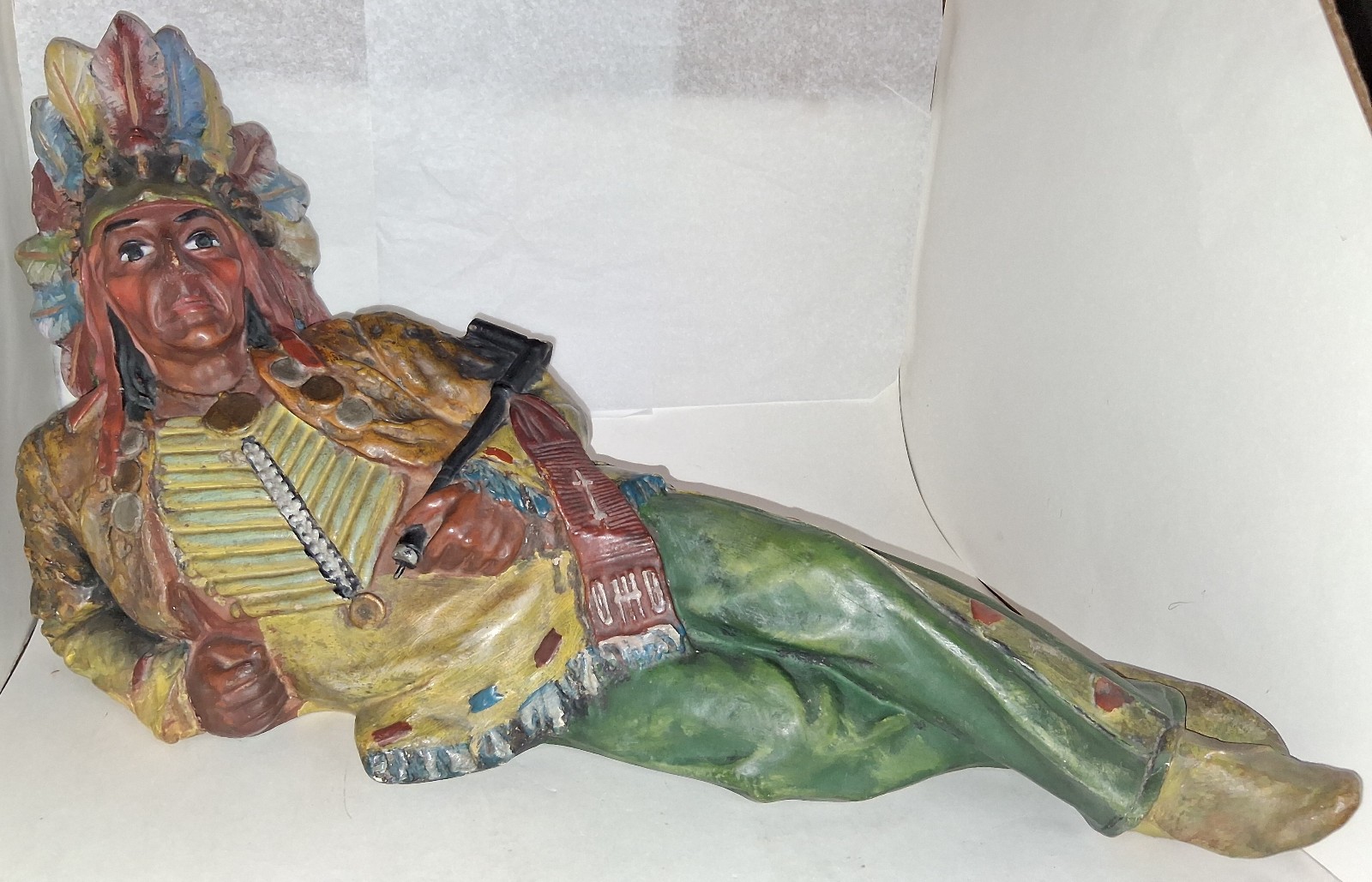 Early Ohio Match Co. Chalk Store Adv. Display Indian Chief in Full Headdress