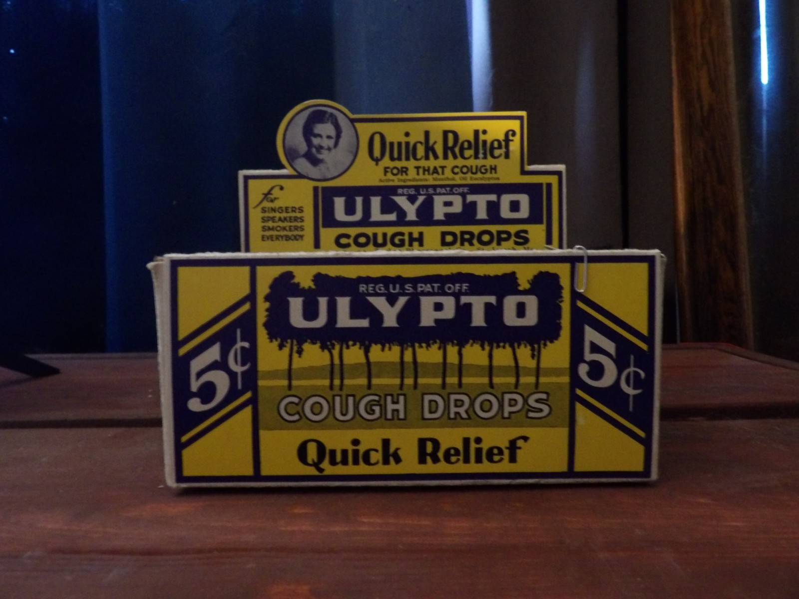 Ulypto Cough Drops 5 Cent Nickel Store Display Zerbst Pharmacal Vintage Antique