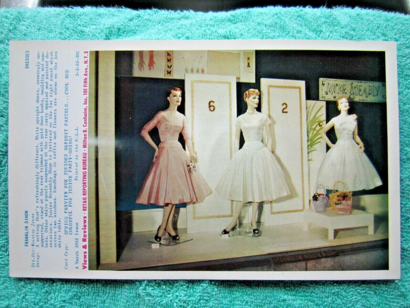 1955 FRANKLIN SIMON STORE WINDOW DISPLAY SHERBET PASTELS PHOTOGRAPH PRINT #155