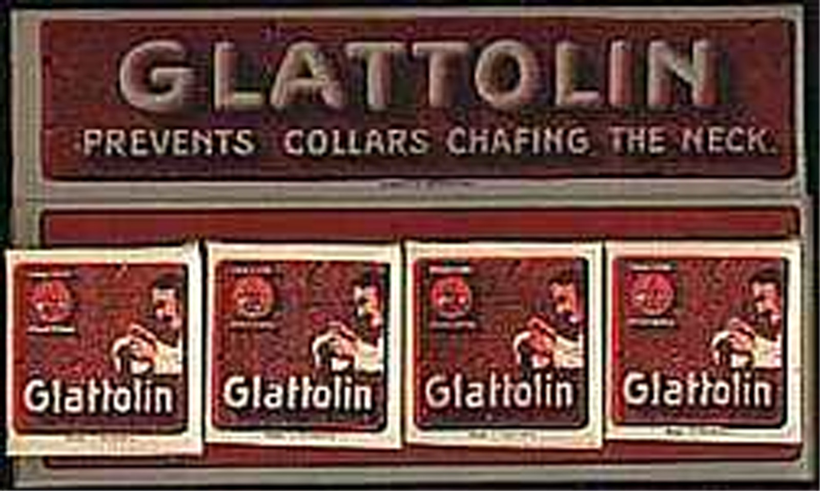 1910s store display box of 12 individual boxes of GLATTOLIN Collar chafing wax