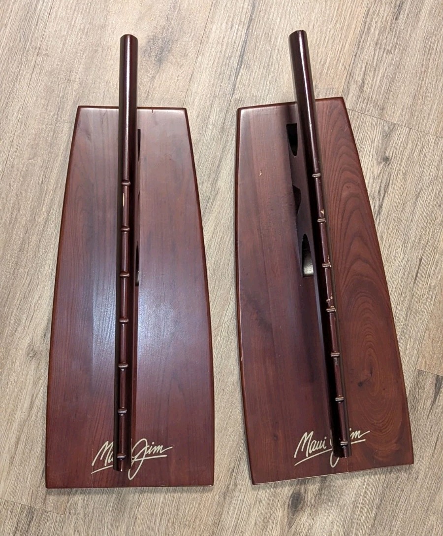 Pair (2) of Maui Jim Wooden Displays Multi Glasses Countertop Retail Sales Rack