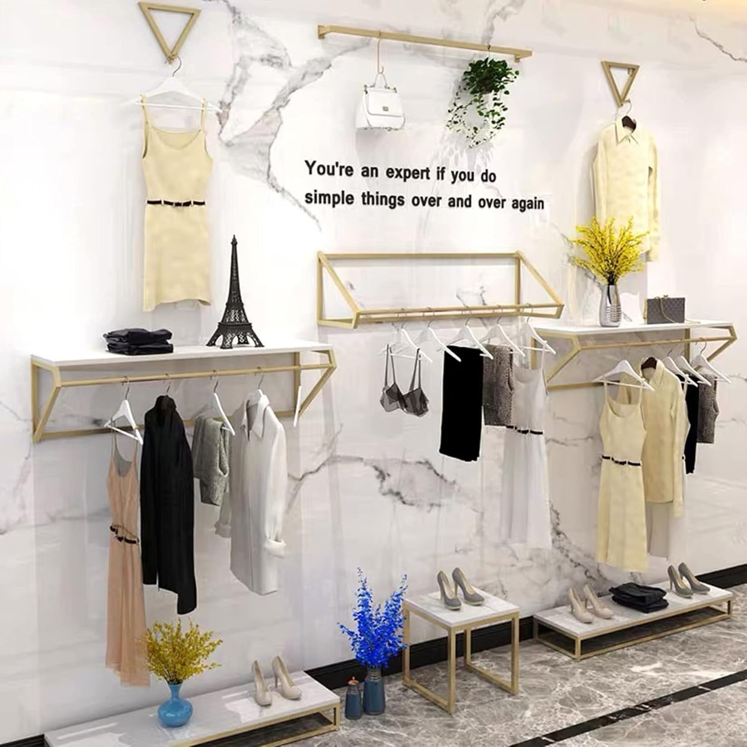 FURVOKIA Modern Clothing Store Heavy Duty Metal Display Gold Square Tube B-47.2L