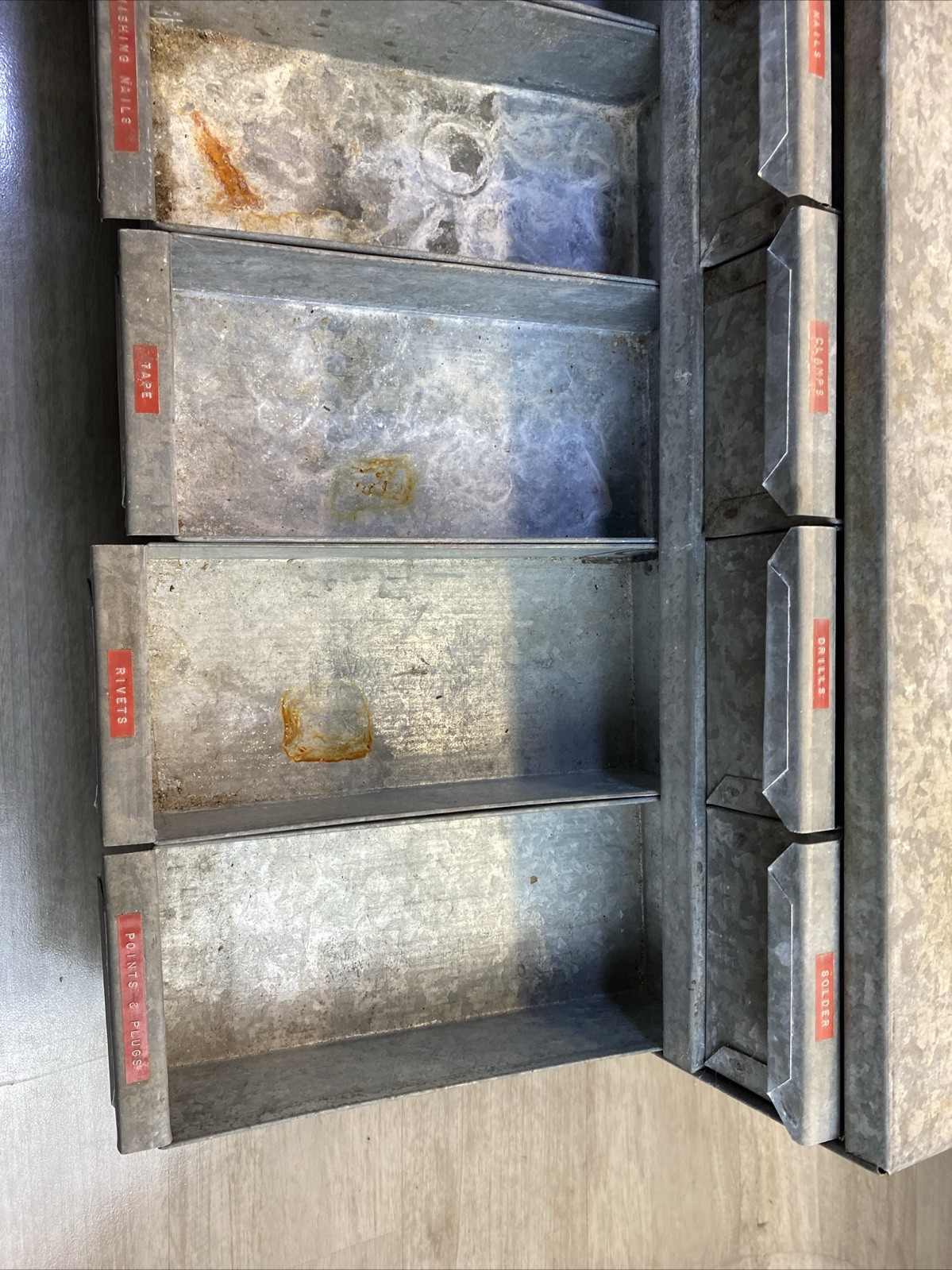 VTG General Store Galvanized Tin Metal PARTS CABINET 17 DRAWER Industrial PATINA