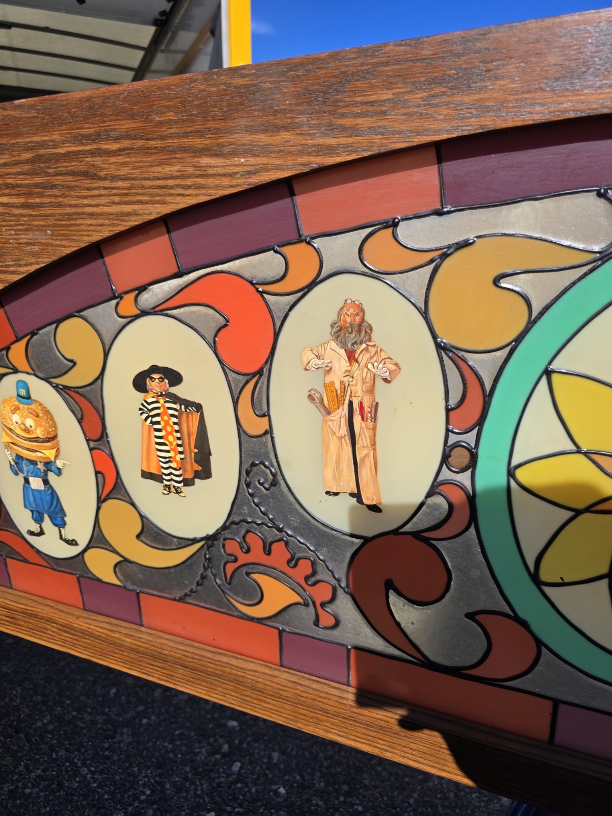 Original Vintage 70s McDonalds Hand Painted Stained Glass look Store Decor 5ft