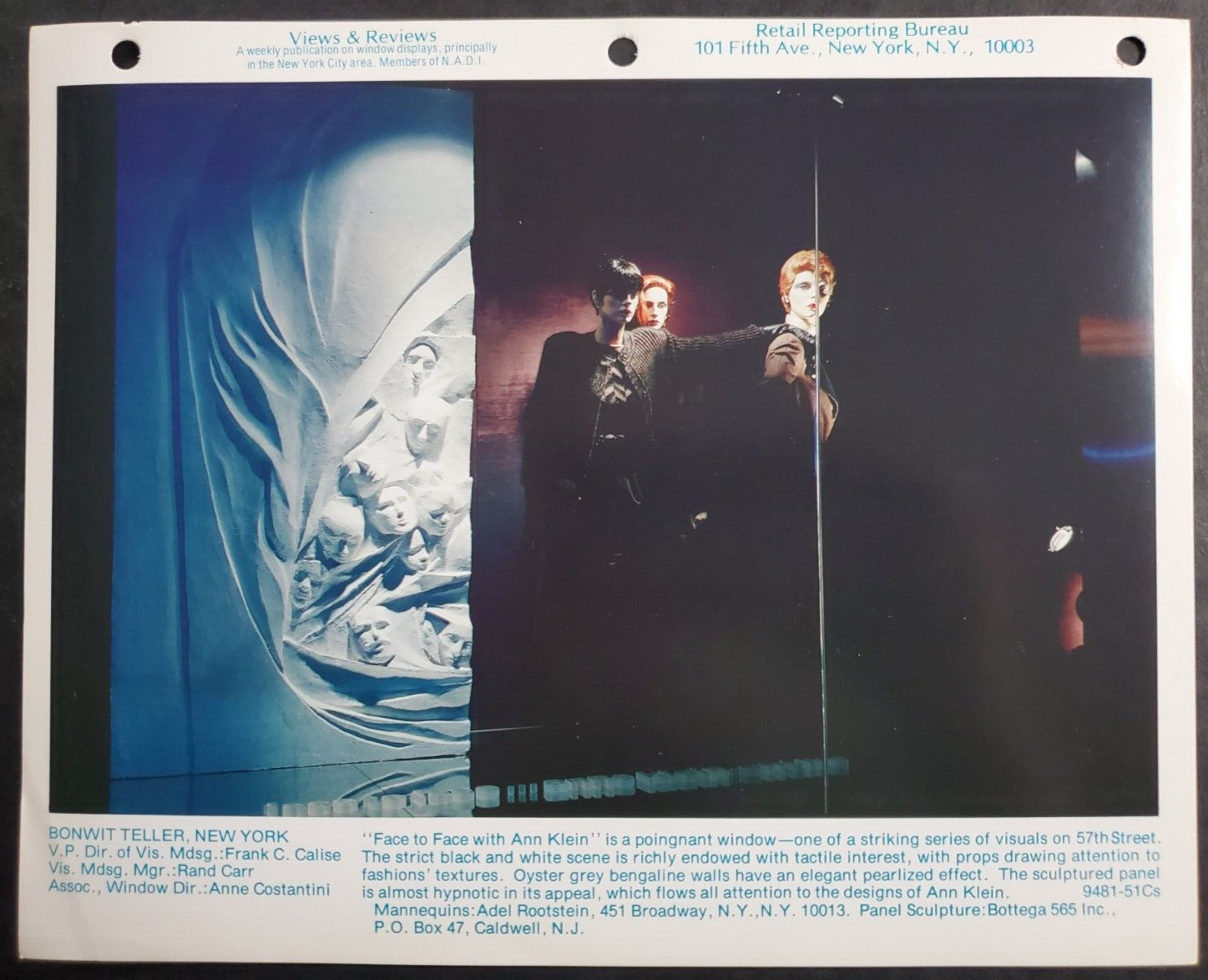 1980s BONWIT TELLER, NY WINDOW DISPLAY PHOTO PRINT FACE TO FACE WITH ANN KLEIN