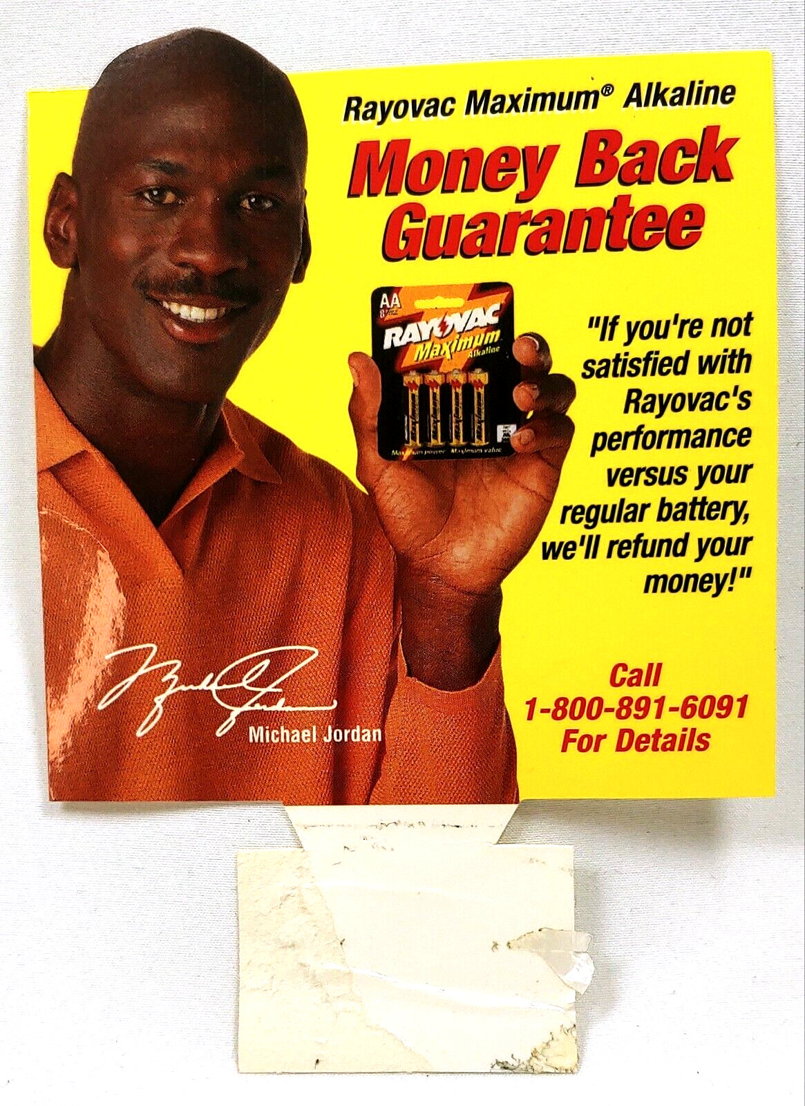 Vintage Michael Jordan Rayovac Store Display Advertising Piece 4″ x 4″
