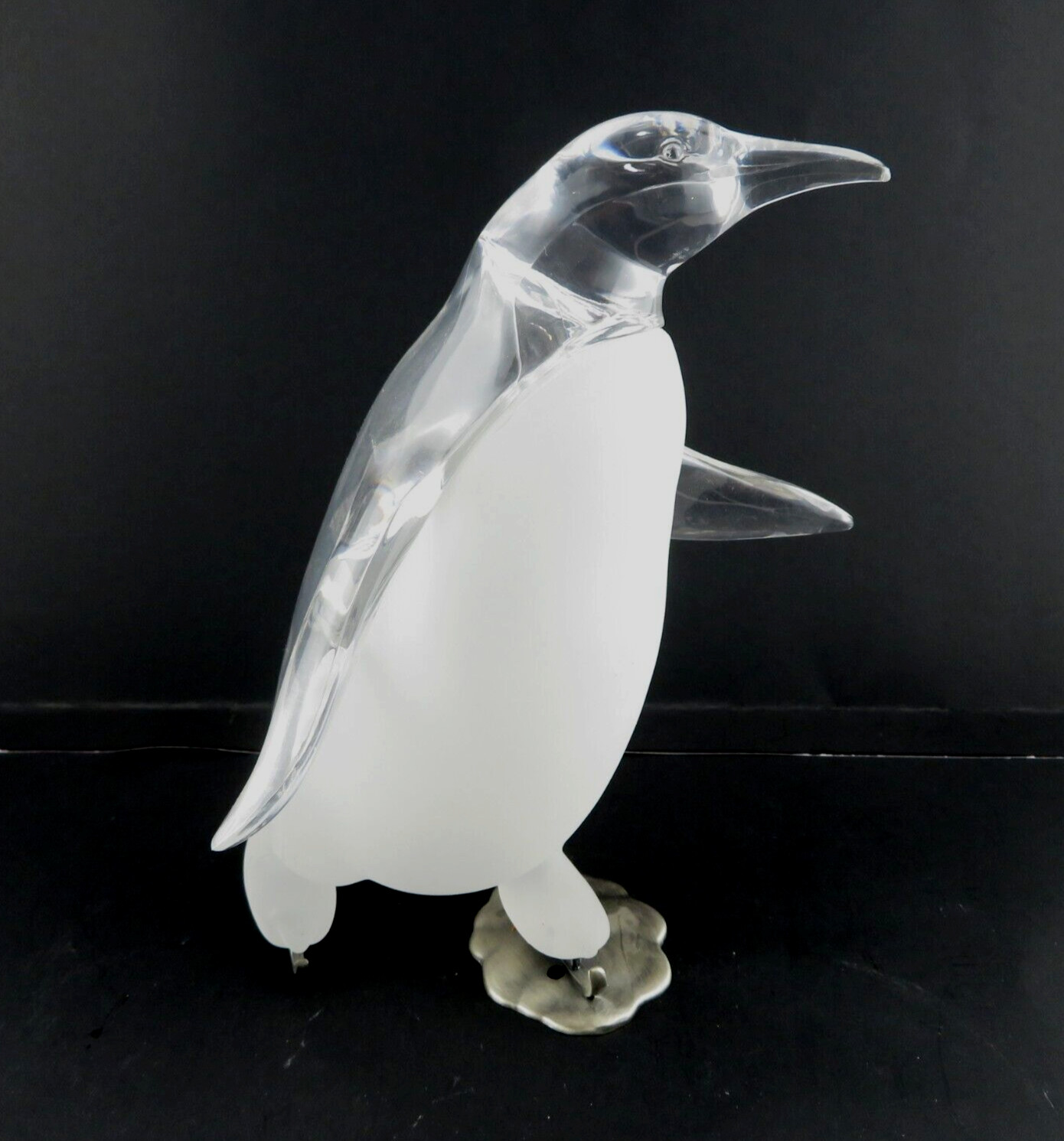 Lucite Penguin On Ice Skates MCM Clear & Frosted 8.5″T – Movie TV Prop- Vintage