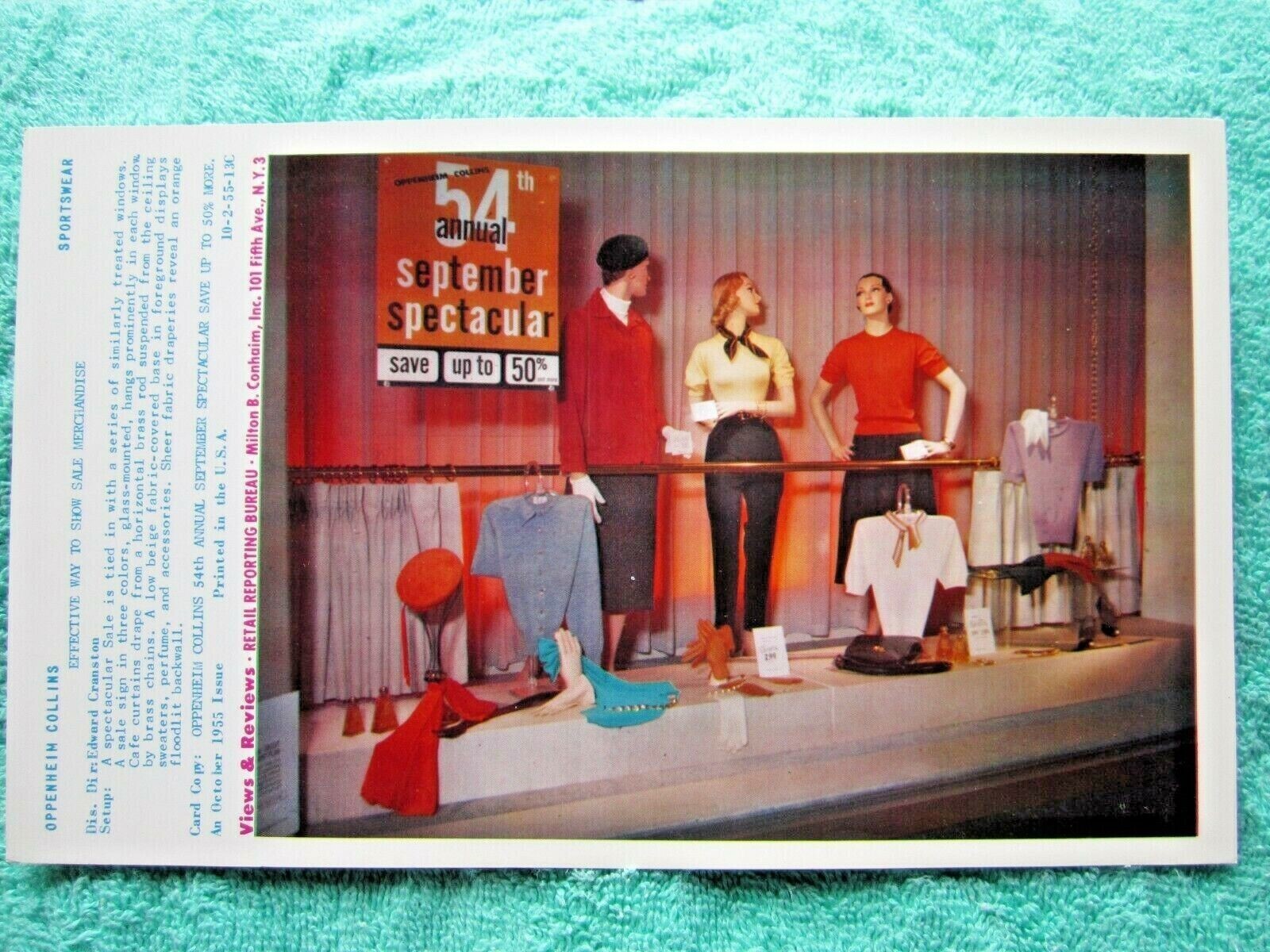 1955 OPPENHEIM COLLINS STORE WINDOW DISPLAY SEPTEMBER SALE PHOTOGRAPH PRINT #164