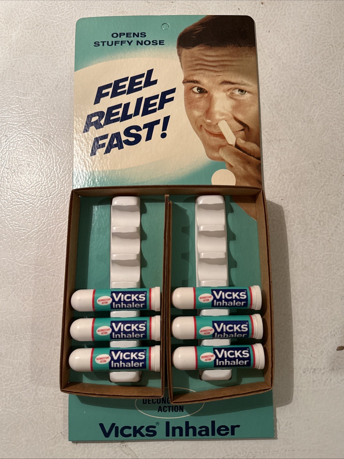 Vintage 1960’s Vicks Inhaler Store Display with (6) Original NOS Tubes and Box