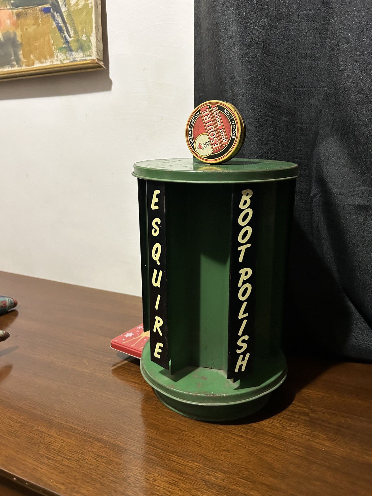 Esquire Boot Shoe Polish Antique Early Store Metal Rotating Display Rare
