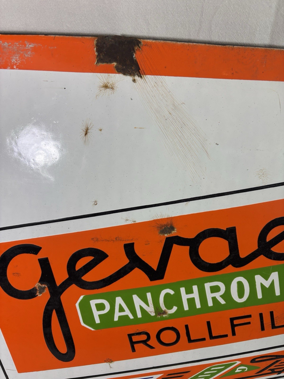 Large ANCIENT ENAMEL SIGN: GEVAERT FILM – PANCHROMOSA 107×57.5cm