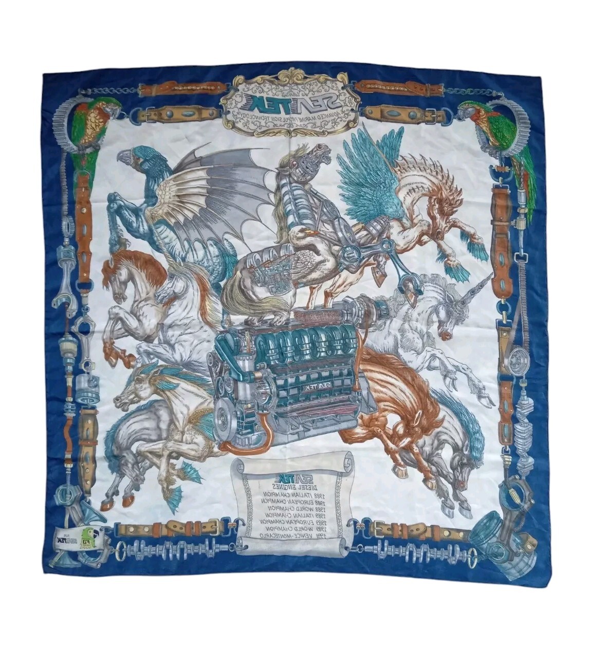 *HH* Foulard Seta Pubblicitario Sea Tek Seatek Azienda Carlo Bonomi Motore Horse