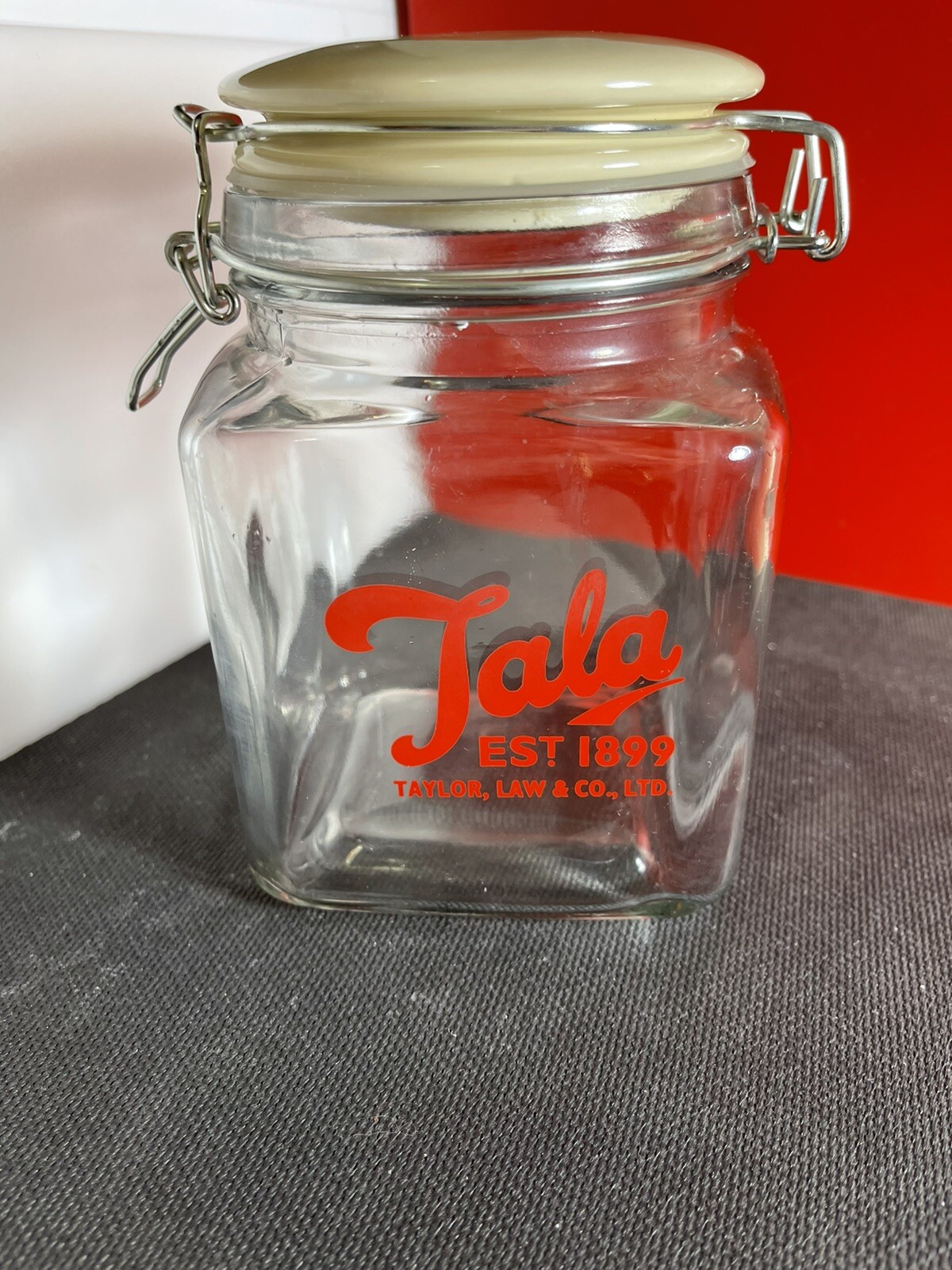 TALA Est 1899 Taylor Law Store Counter Glass Lidded Canister Jar Display