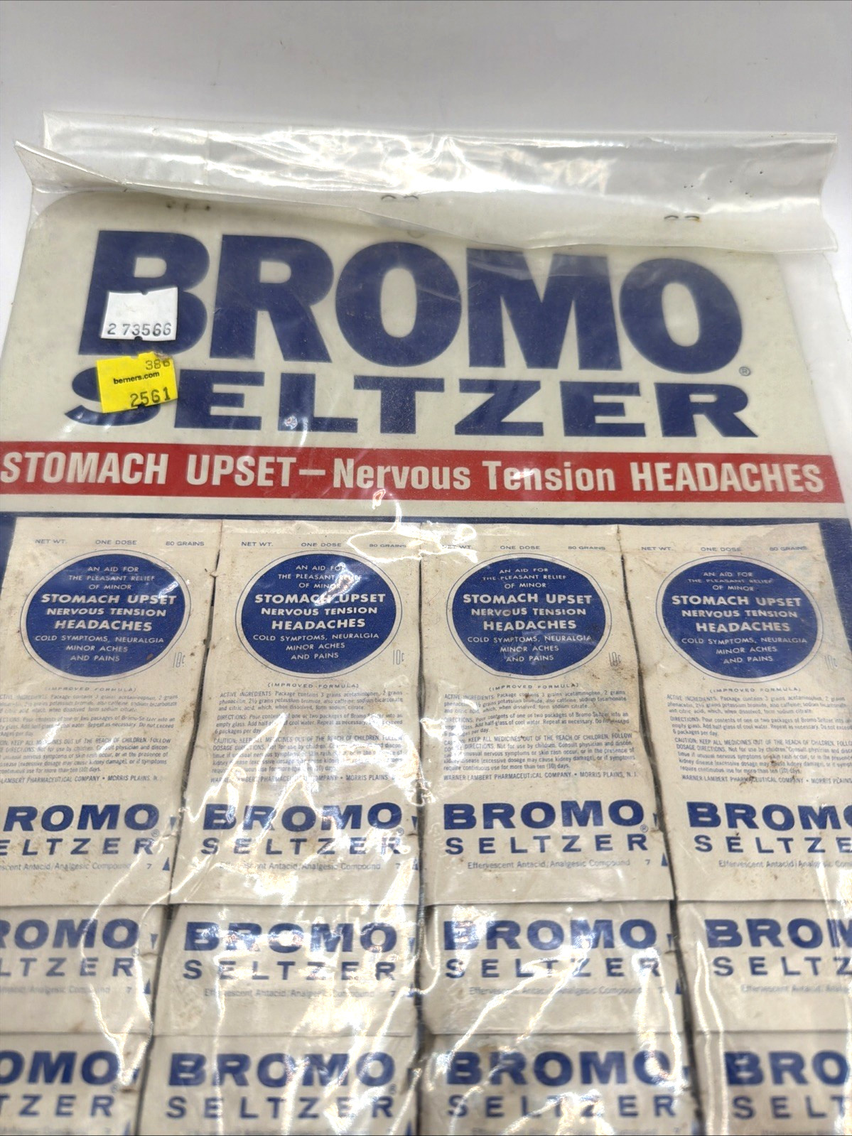 FACTORY SEALED NOS Vintage Bromo Seltzer Counter Display Card – Full 24 Packets