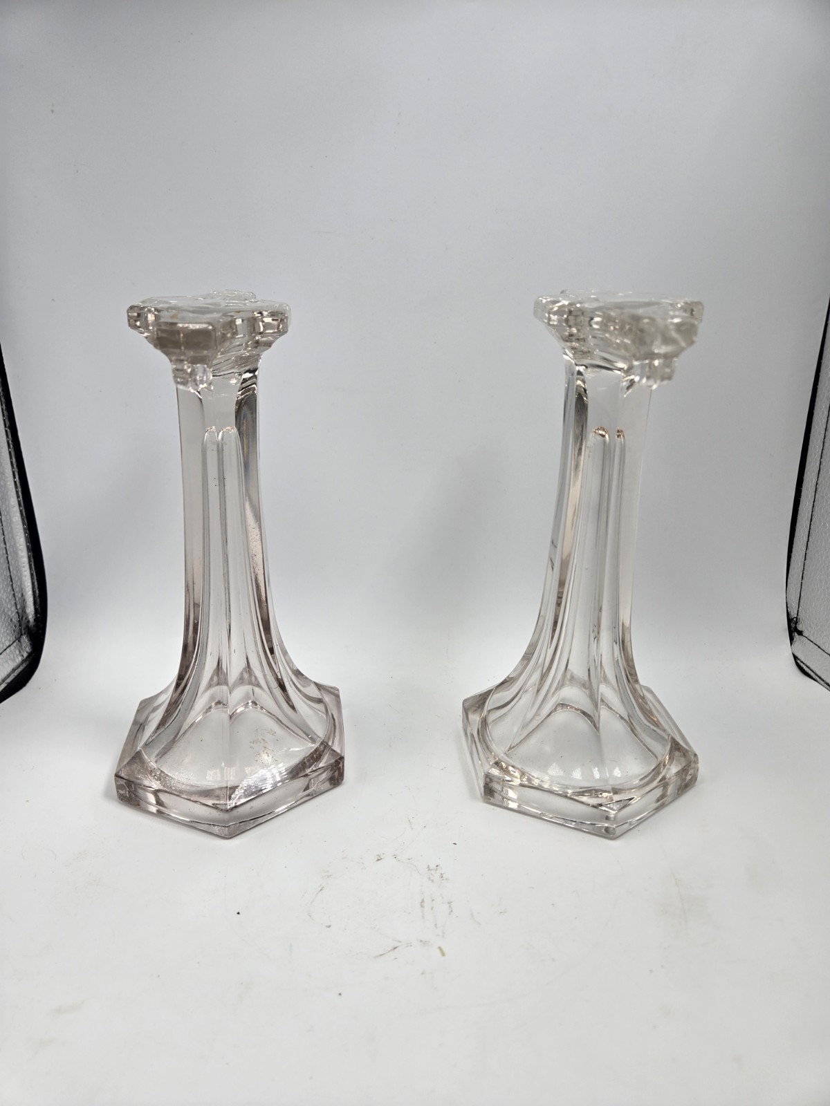Pair Vintage Crystal Glass Shelf Pedestals Soda Shop Display Stands