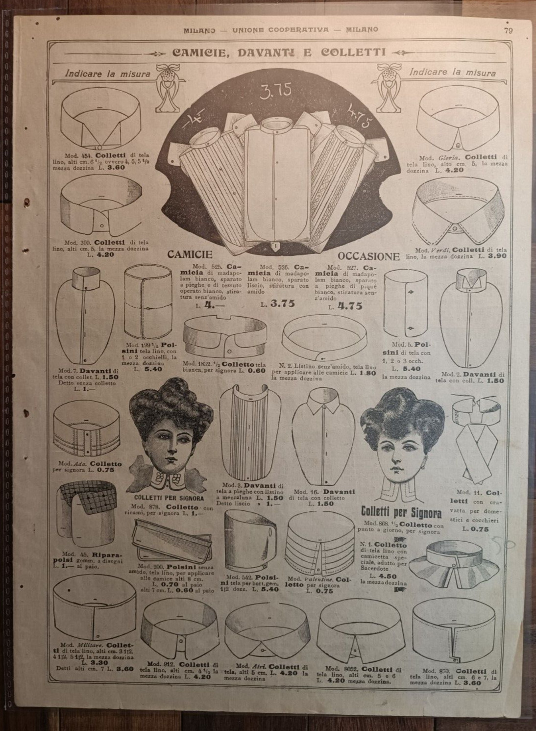 SHIRT, FRONTS, COLLARS, CUFFINS, PORT’ENFATS-MILAN EARLY 900 PRICE LIST-N.50