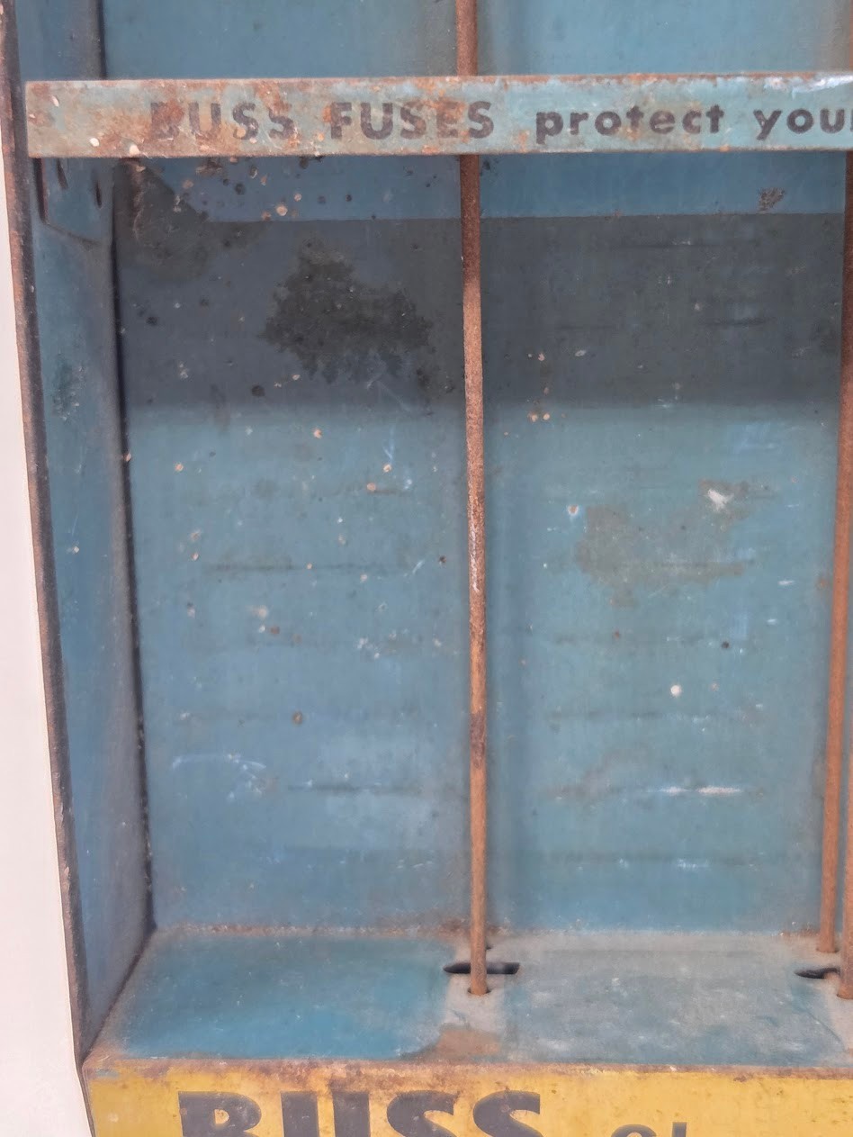 Vintage Buss Glass Tube Fuses Metal Counter Display Rack Advertising Sign