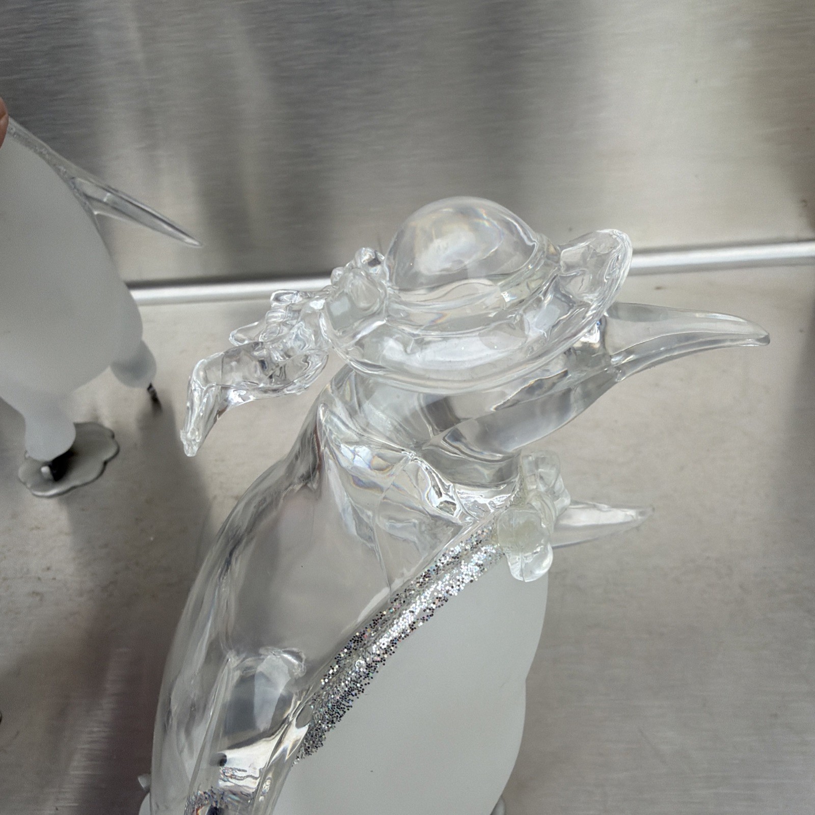 Lot Of 3 Lucite Penguin On Ice Skates MCM Clear & Frosted Movie Prop- Vintage