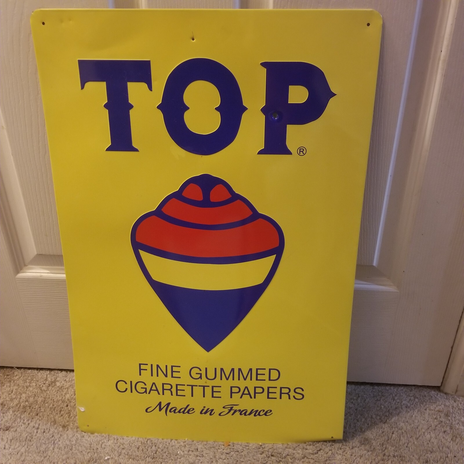 TOP Cigarette Papers Tin Sign Advertisement Fine Paper Yellow 24×16