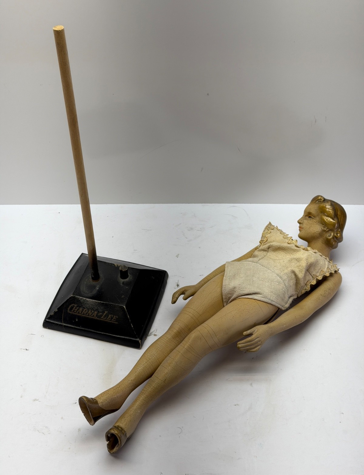 ATQ 1930S STORE COUNTER DISPLAY Risque LINGERIE MANNEQUIN FIGURE Charna-Lee 23″