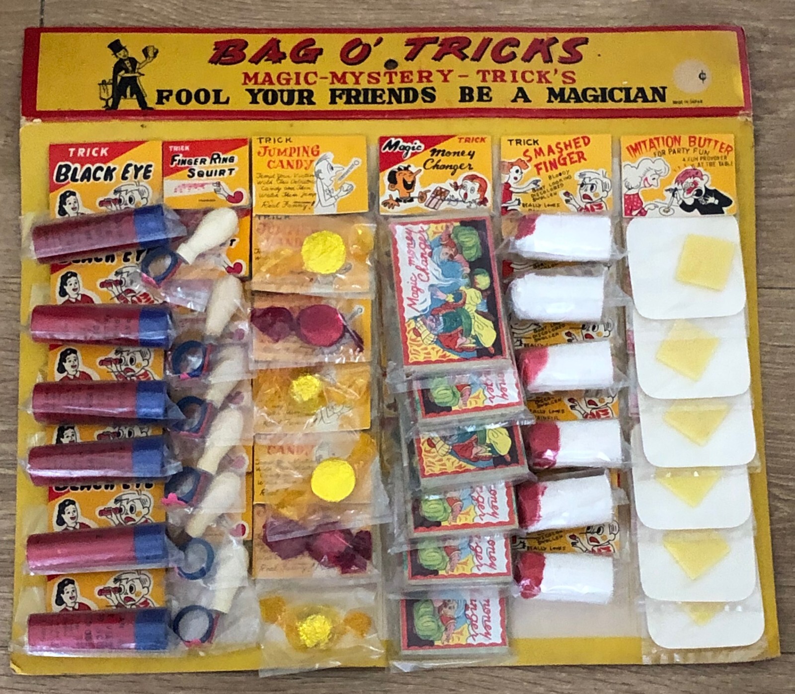 Vintage Joke Display 1950’s Novelty Gag Magic Bag O’ Tricks Store Display NOS
