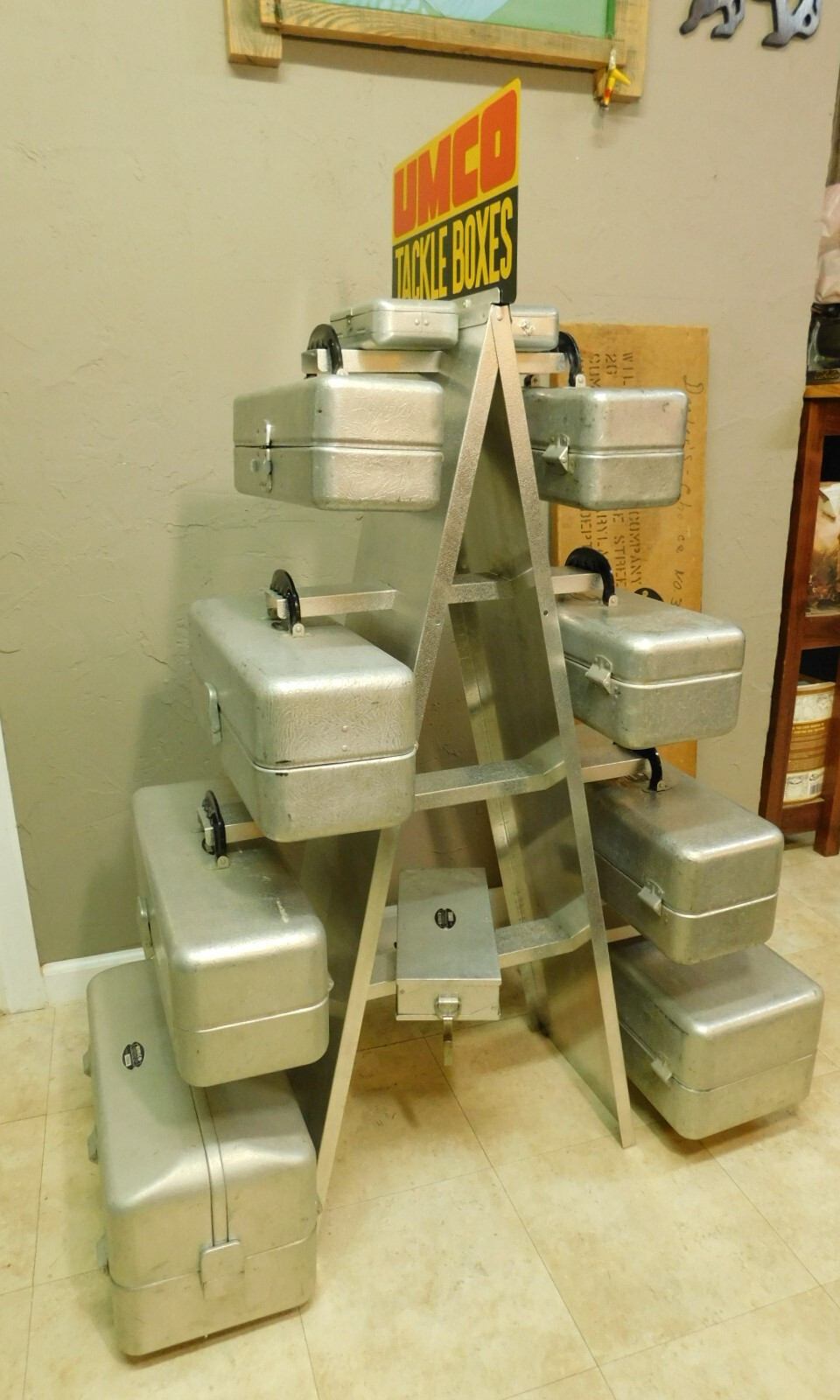 Rare UMCO Store Display Tower Ladder with Original Box and Tackle Boxes Collecti
