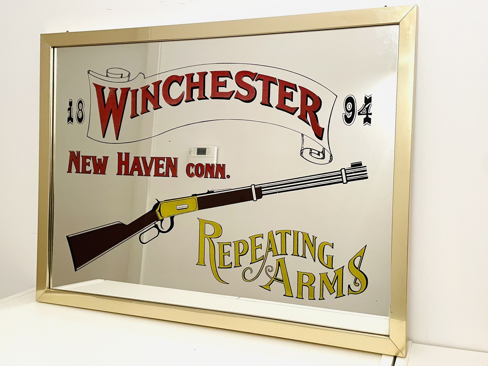 ✅ Large XL Advertising Mirror 70s WINCHESTER Rifles Brass Frame
