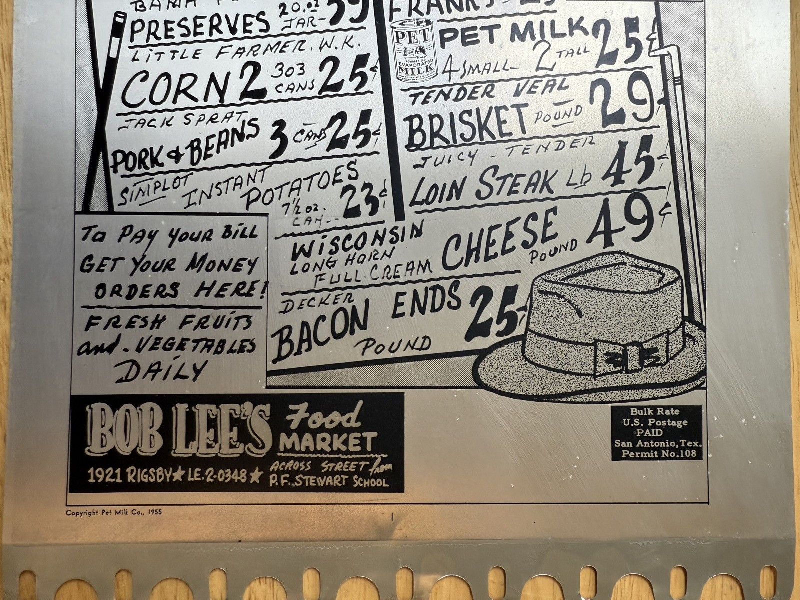 CLEARANCE Vintage 1955 Aluminum Printing Plate for Grocery Store Circulars