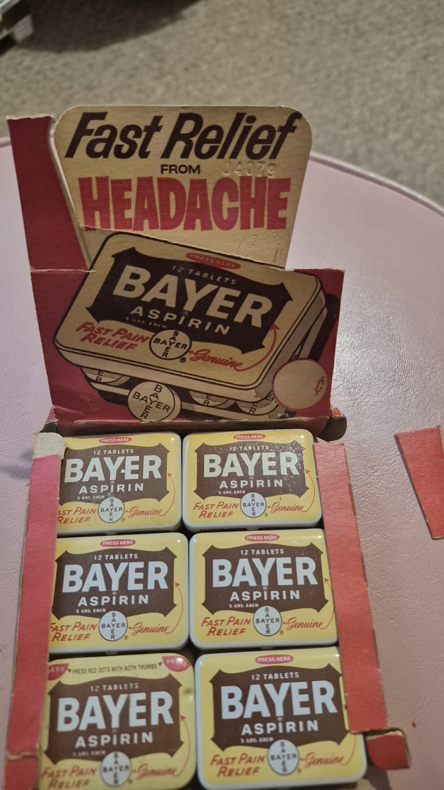 Vintage Bayer Aspirin Store Display Advertising Box Full 12 Tins With Tablets