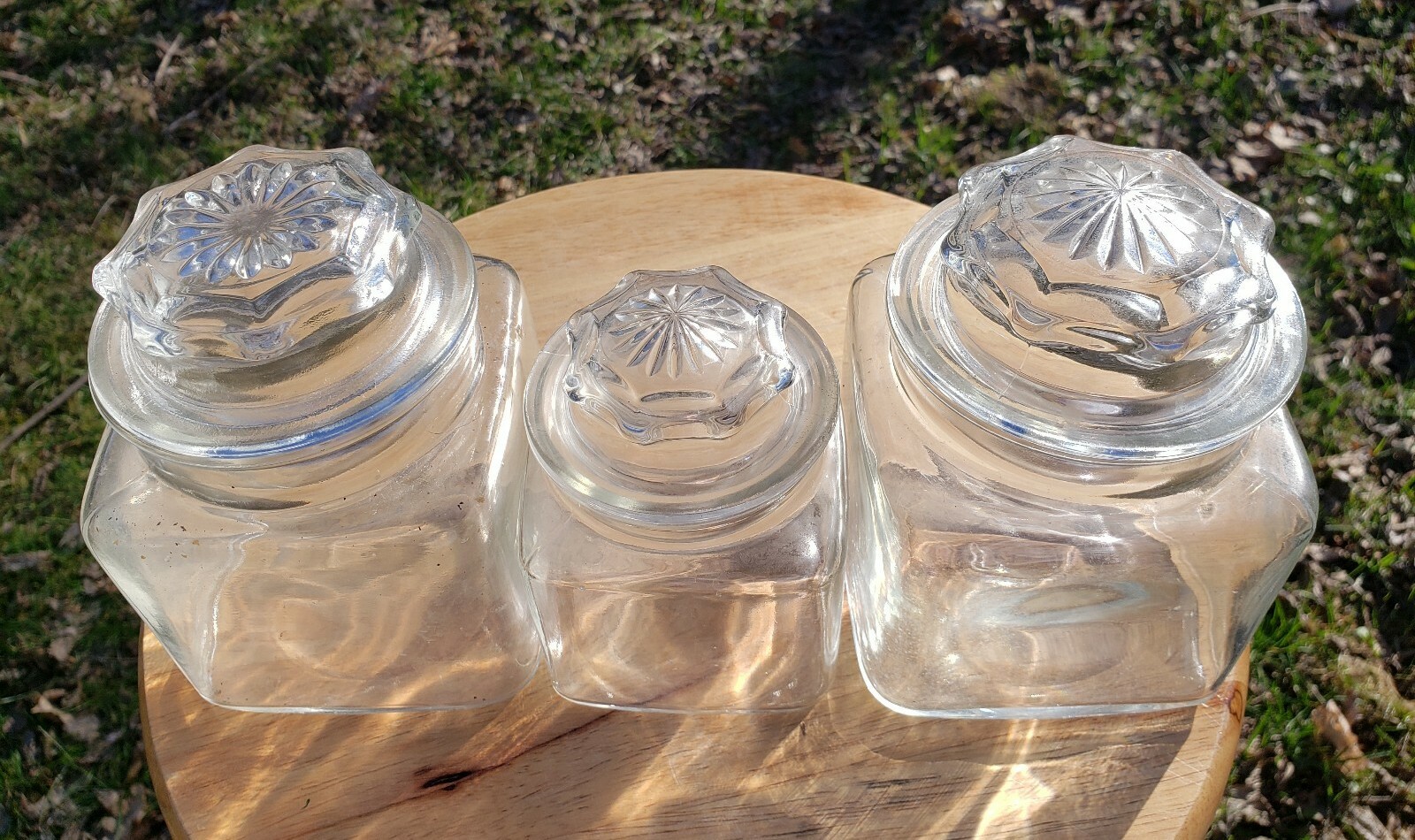 Vintage Glass Country Drug Store Counter Display Candy Jar Apothecary Jars Set 3