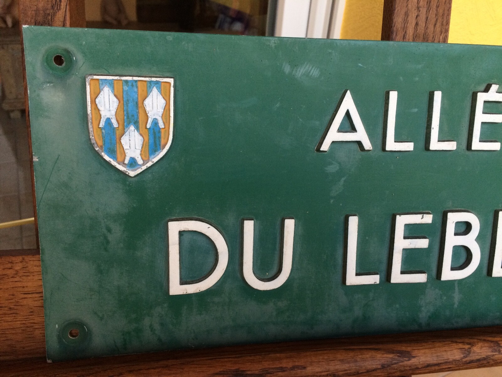 old street plaque sheet metal alace letter relief