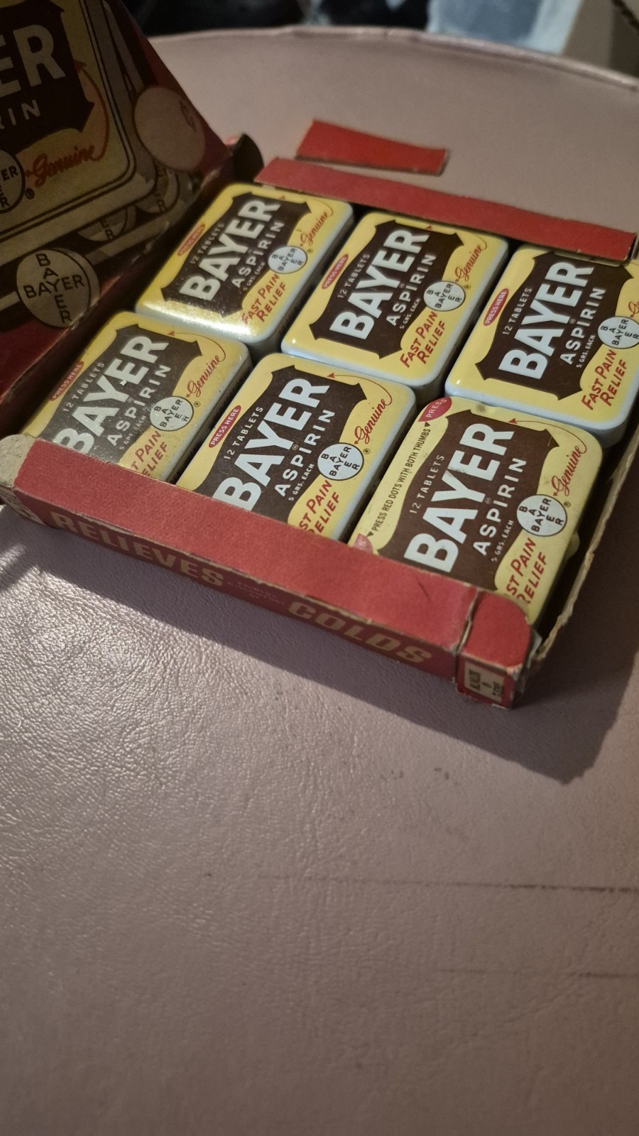 Vintage Bayer Aspirin Store Display Advertising Box Full 12 Tins With Tablets