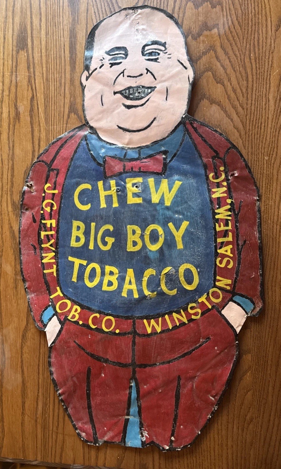 Ultra Rare Early Figural Tin Sign Big Boy Chewing Tobacco JG Flynt Winston Salem