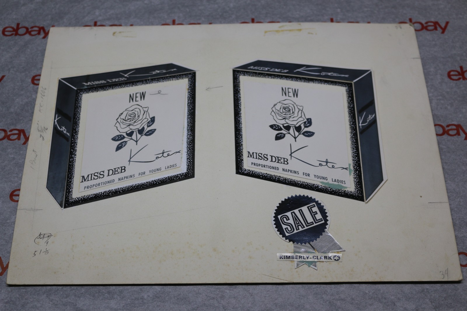 Vintage ’60-’70 Kotex Miss Deb napkins ARTIST PROOF cardboard advertising sign