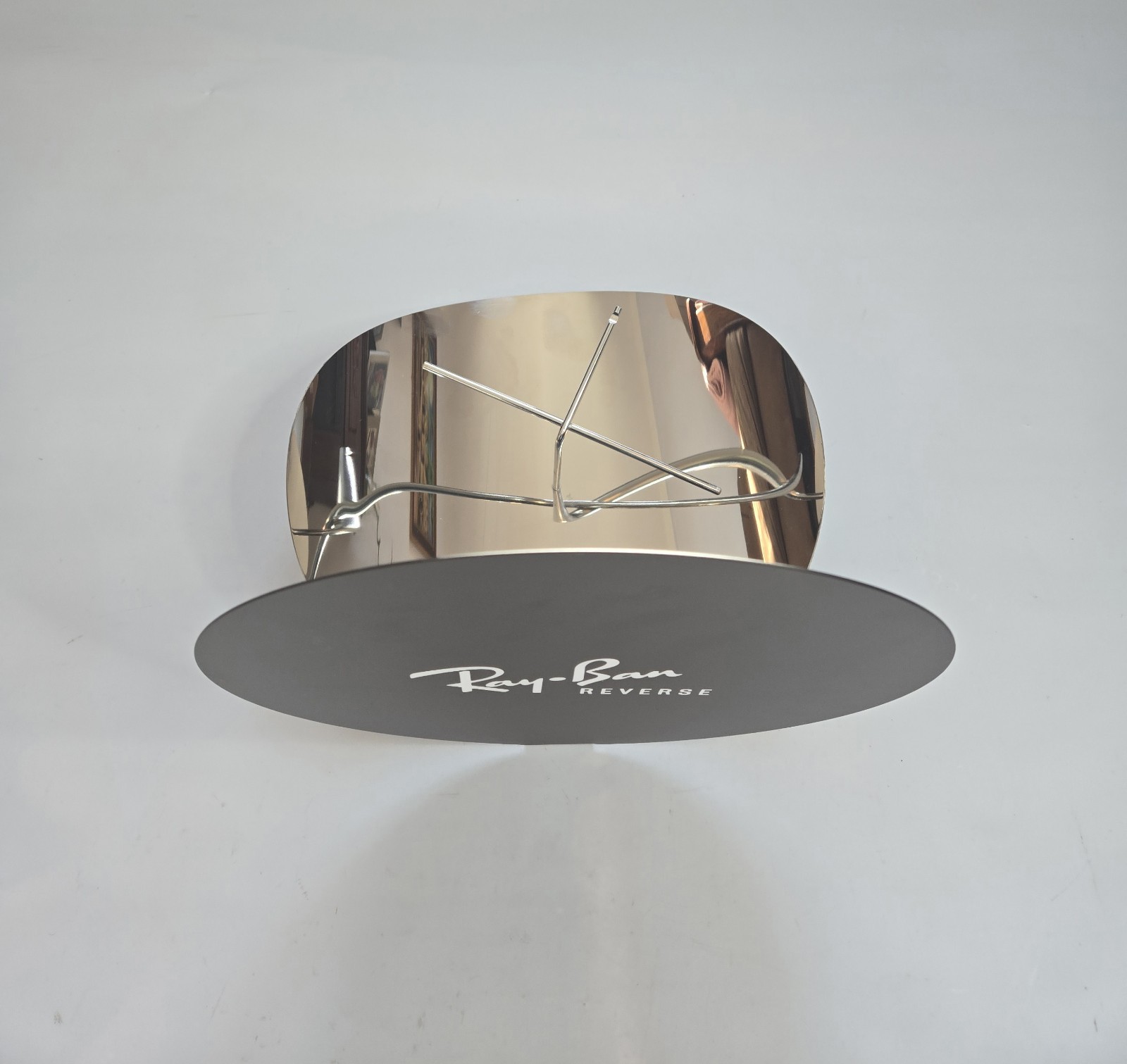 RAY-BAN REVERSE BLACK SILVER ONE PIECE LOGO DISPLAY UNIT IN METAL MADE IN ITALY