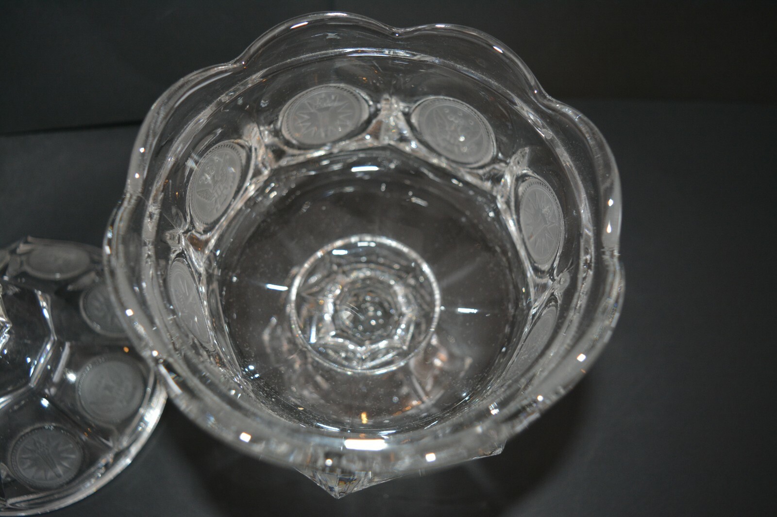 Vintage MCM Fostoria Crystal Covered Compote Wedding Bowl Coin Glass # 1372