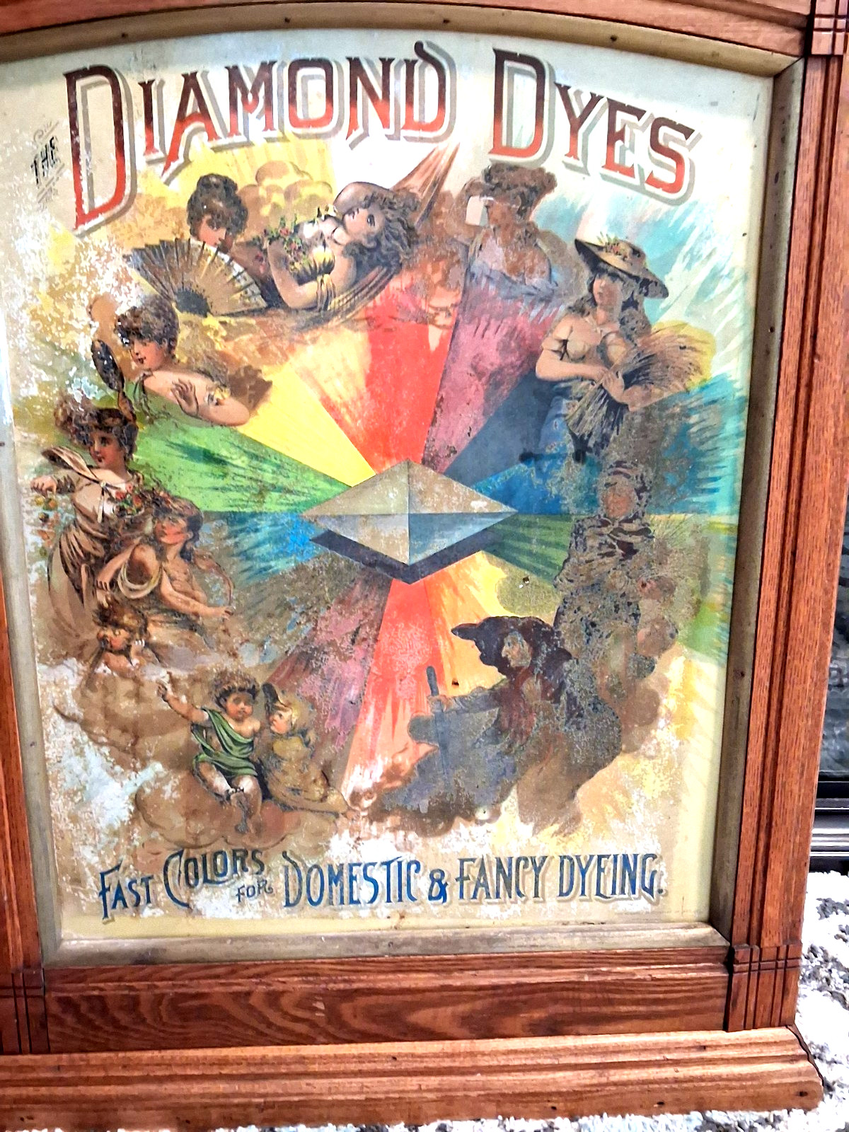 Antique 1890s Original Store Counter Diamond Dyes Evolution of Women Cabinet