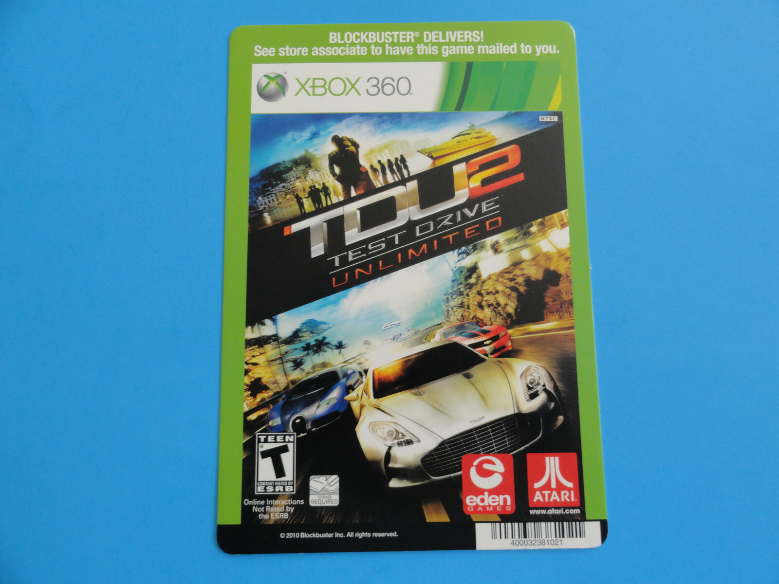 XBOX 360 TDU 2 BLOCKBUSTER VIDEO BACKER CARD 5″X8″ -NO GAME