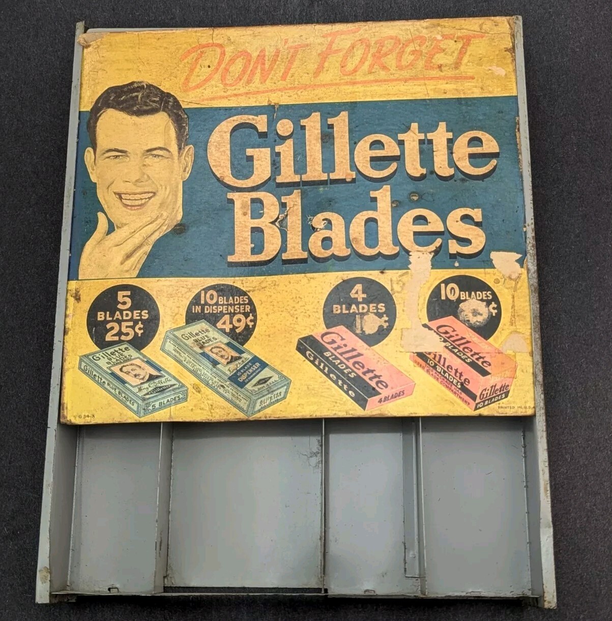 Don’t Forget Gillette Blades Store Display Advertising Dispenser Sign Vintage