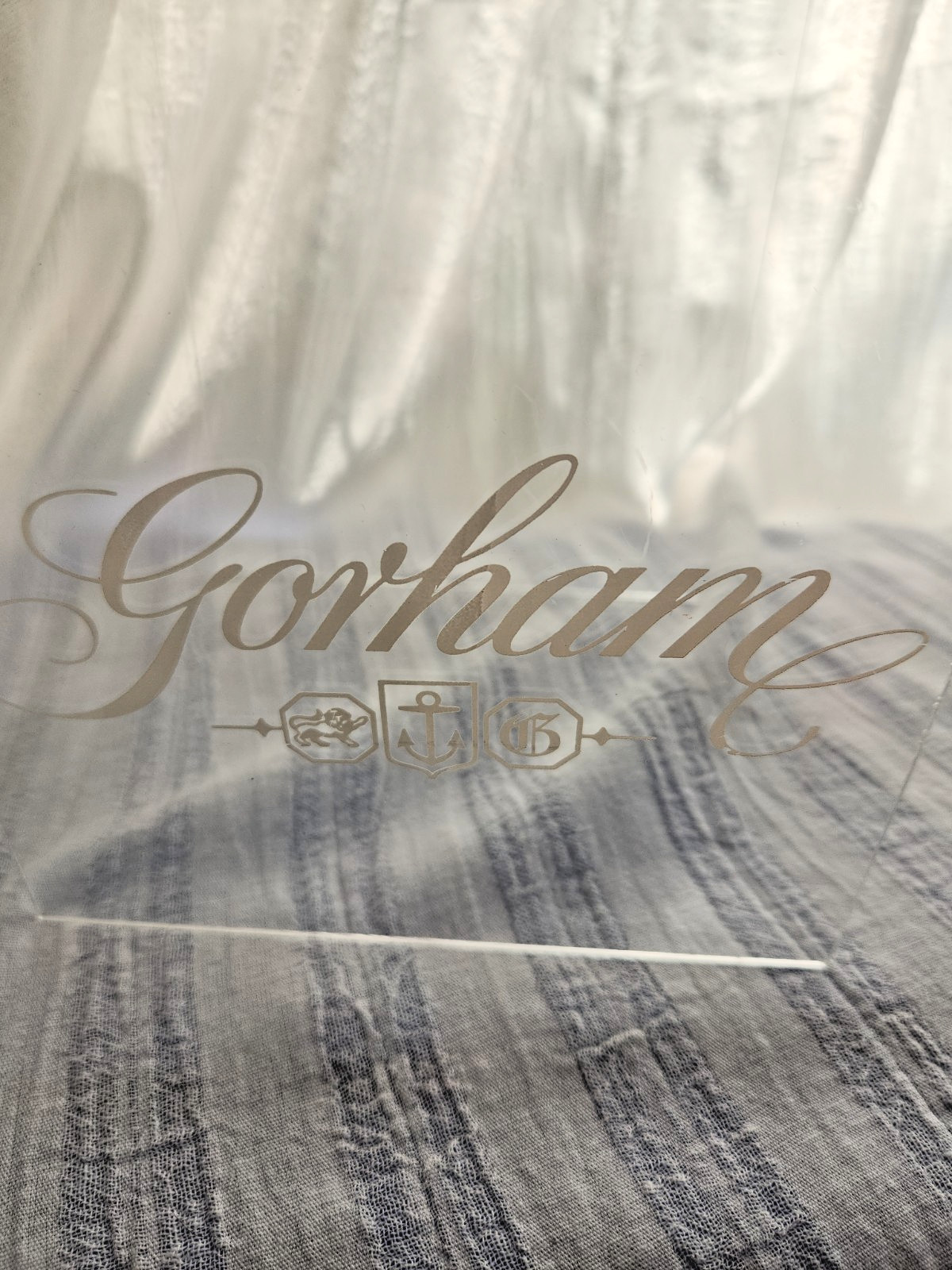 GORHAM clear acrylic advertising store display X 2