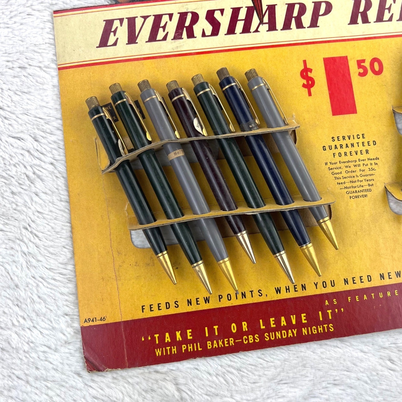 1940s Eversharp Repeater Vintage Advertising Sign Store Display Full Set USA CBS